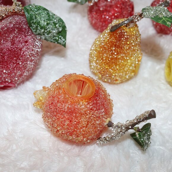 Vintage beaded frosted fruit for string lights lot of 11 apples, pears & peach - Picture 2 of 7